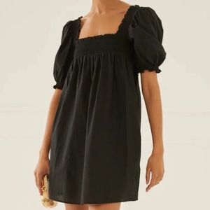 NWT - Something Navy Smocked Puff Shoulder Mini Dress in Black (Size XL)